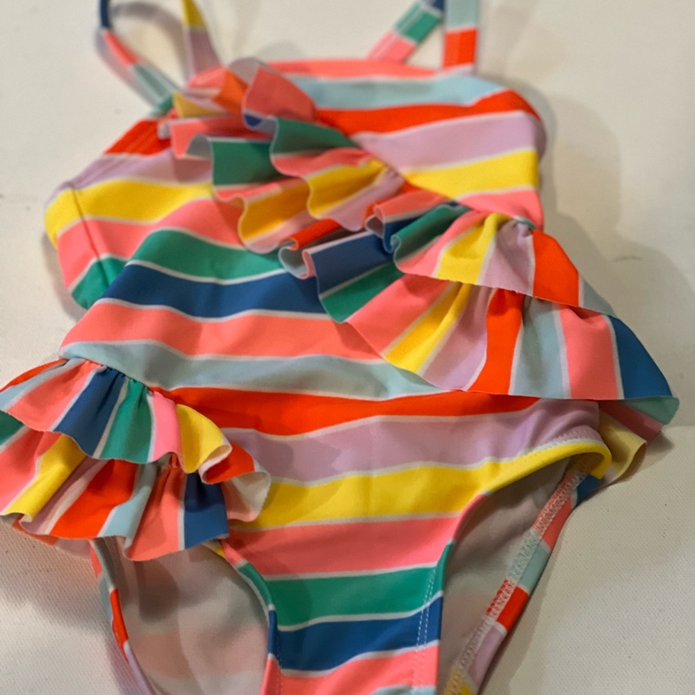 Cat & Jack Rainbow Striped Ruffle Swimsuit One Piece For Baby